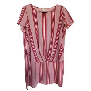 Misia Womens Blouse Size 1X High Low Red Cream‎ Striped Blouse Top Crinkle NEW